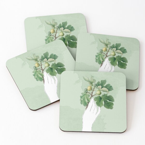 Item preview, Antique Roman woman’s hand illustration holding fig branch with leaves and fruit on green background. designed and sold by helga-wigandt.