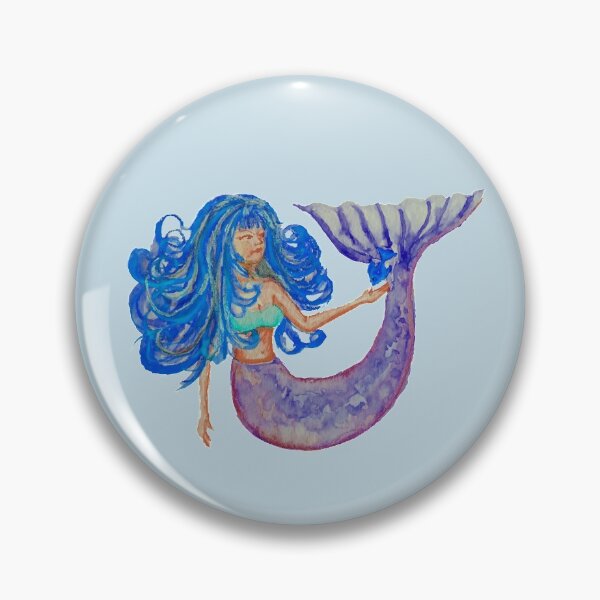Item preview, Mermaid with Blue Hair Watercolor Painting designed and sold by robwarnedesigns.