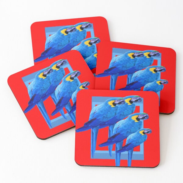 Item preview, BLUE PERCHED MACAWS PATTERN RED ART ABSTRACT designed and sold by sharlesart.