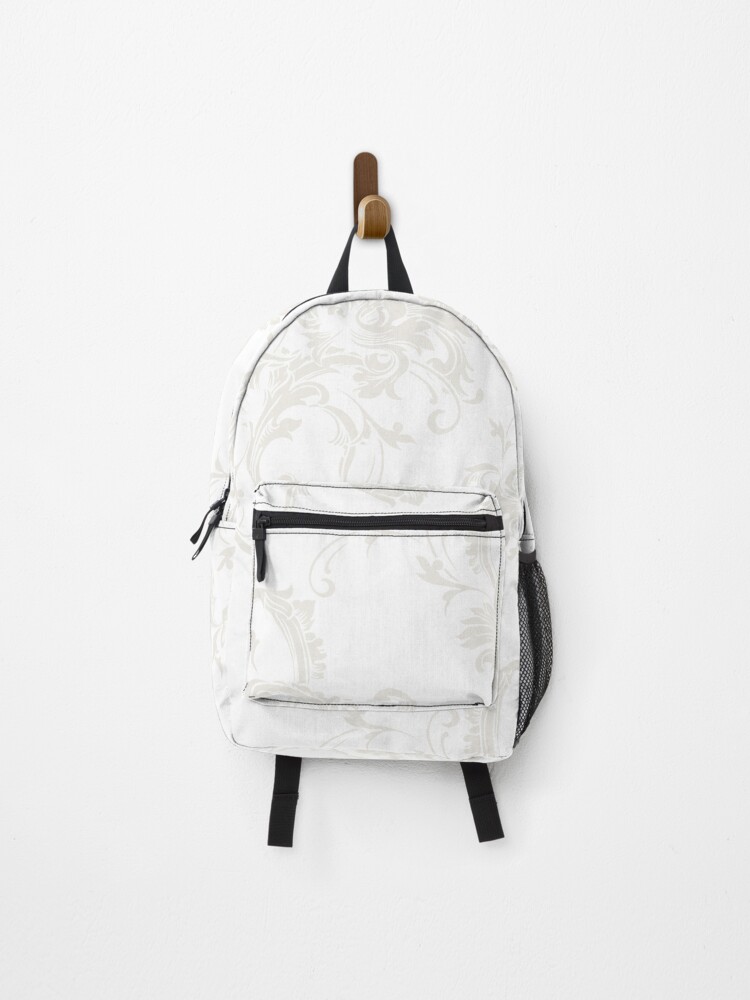Thumbnail 1 von 3, Rucksack, Cream and White Damask Scroll Baroque Pattern Pairs Dutch Boy 2022 Popular Color Simplified White 020W - Colour Trends - Hue - Shade designt und verkauft von ColorOfTheYears.