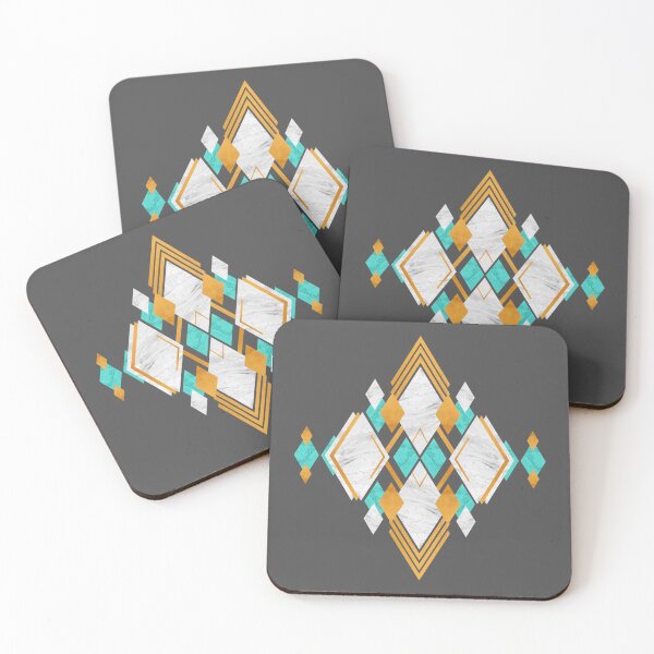 Item preview, Composition of geometric shapes with natural textures of white marble, turquoise rock and gold designed and sold by CiniArt.