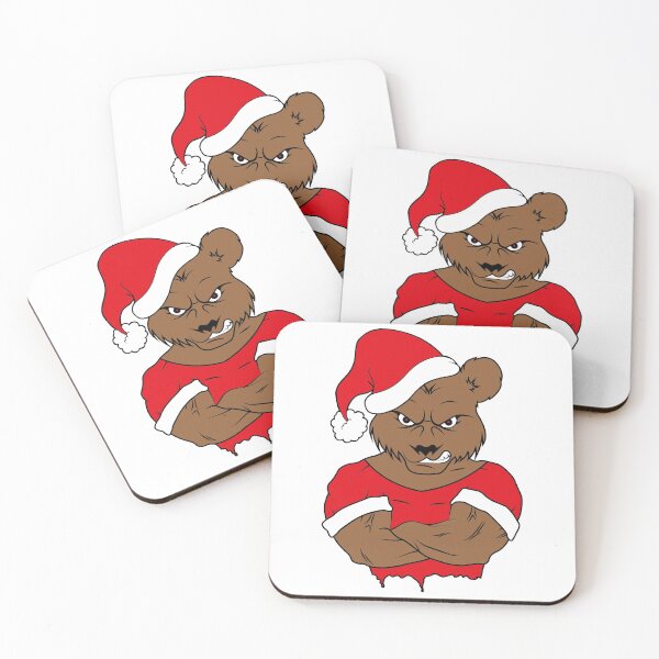 Item preview, Big strong muscular bear in red t-shirt and santa claus hat with crossed arms on chest designed and sold by Tsvet04ek.