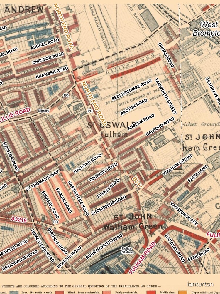"Booth's Map of London Poverty for Fulham Broadway ward, Hammersmith