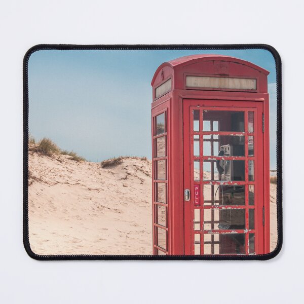 Item preview, Red telephone box on deserted beach designed and sold by Retro Futurist.