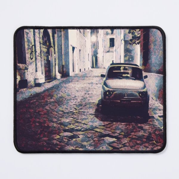 Item preview, A classic, Fiat 500 parked in an Italian back street at night designed and sold by Retro Futurist.