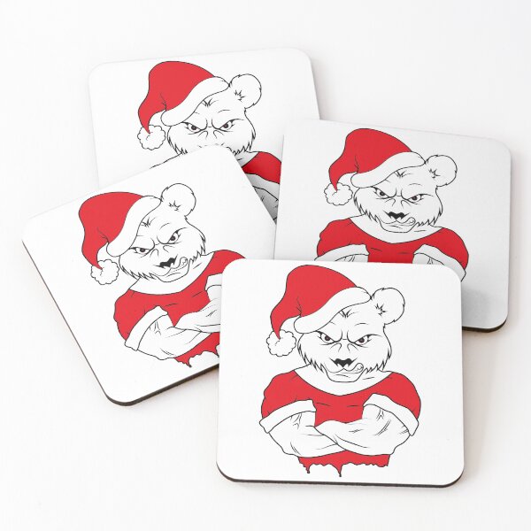 Item preview, Big strong muscular polar bear in red t-shirt and santa claus hat with crossed arms on chest designed and sold by Tsvet04ek.