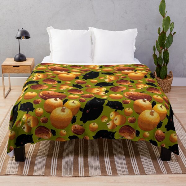 Item preview, Black Cat and Pumpkins Tossed on Yellow Green Repeat 5748 designed and sold by Art in My Loft.