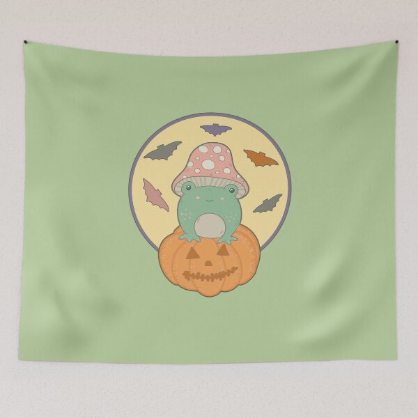 Item preview, Cute Halloween Cottagecore Frog & Full Moon Bats designed and sold by GrimButterfly.