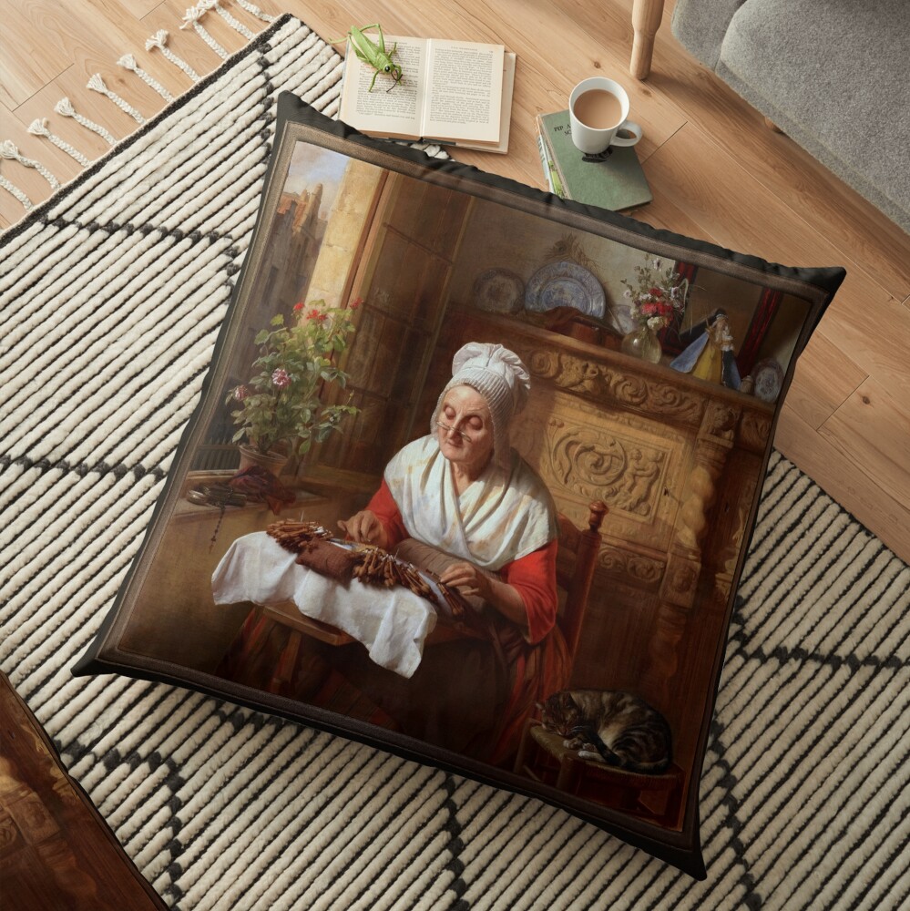 Photo Restoration Of The Lace Maker by Josephus Laurentius Dyckmans Classical Art Xzendor7 Old Masters Reproductions Floor Pillow