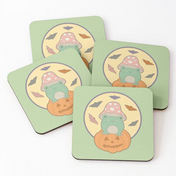 Item preview, Cute Halloween Cottagecore Frog & Full Moon Bats designed and sold by GrimButterfly.