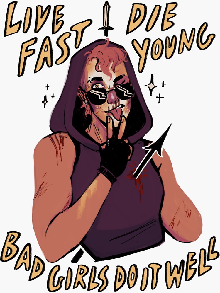 Thumbnail 3 of 3, Sticker, live fast die young designed and sold by corvophobia.