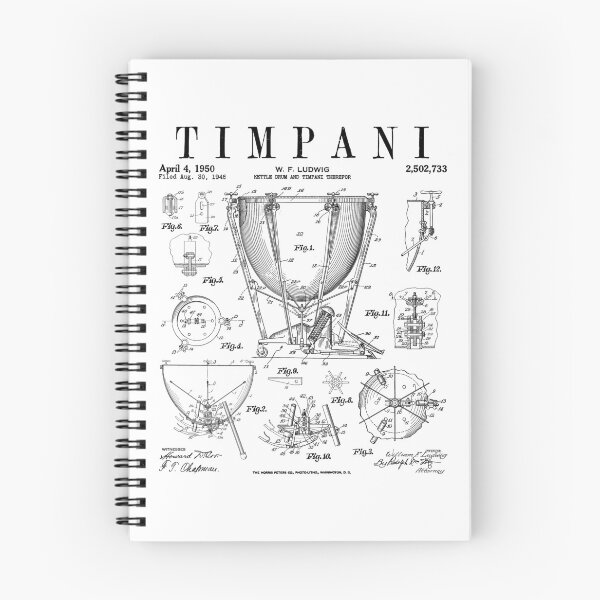 Item preview, Timpani Kettle Drum Vintage Patent Timpanist Drawing Print designed and sold by GrandeDuc.