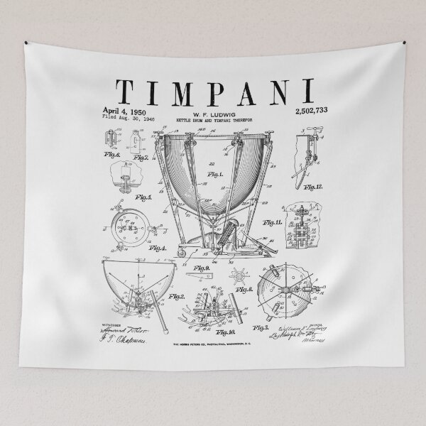 Item preview, Timpani Kettle Drum Vintage Patent Timpanist Drawing Print designed and sold by GrandeDuc.