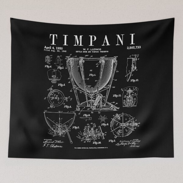 Item preview, Timpani Kettle Drum Vintage Patent Timpanist Drawing Print designed and sold by GrandeDuc.