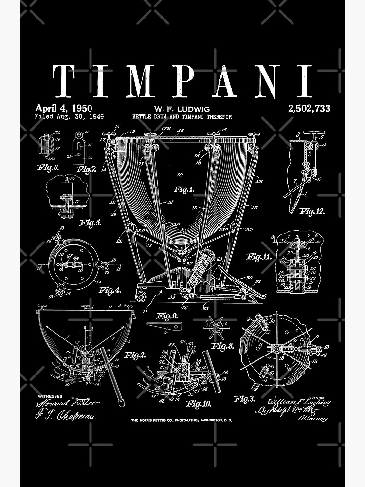 Timpani Kettle Drum Vintage Patent Timpanist Drawing Print Poster
