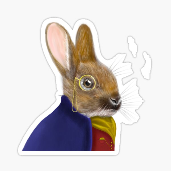 "Victorian Dressed Rabbit with monocle Golden " Sticker for Sale by
