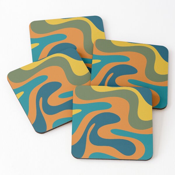 Item preview, Swirly Retro Modern Abstract in Moroccan Teal Blue Olive Green Mustard Orange  designed and sold by kierkegaard.