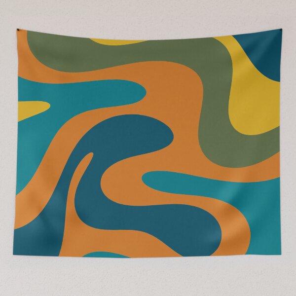 Item preview, Swirly Retro Modern Abstract in Moroccan Teal Blue Olive Green Mustard Orange  designed and sold by kierkegaard.