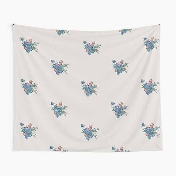 Floral Penis Pattern Blue Tapestry