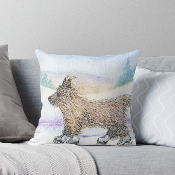 Item preview, Cairn terrier dog ice skating in snowy landscape designed and sold by SusanAlisonArt.