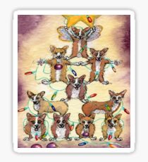 Corgi dogs make up a fur tree for Christmas Sticker