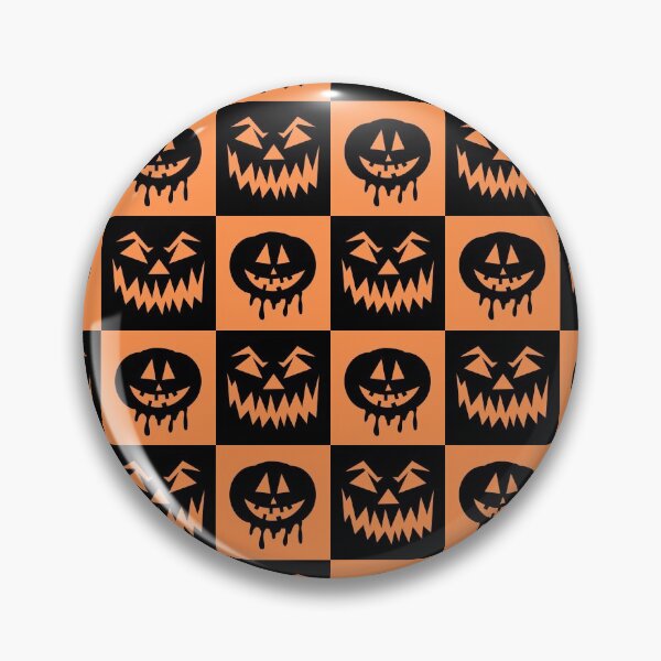 Item preview, Checkered Orange and black pumpkin scary face Pattern | Halloween Cute and spooky face Pattern | Halloween decor and gifts designed and sold by Violet Treasures.