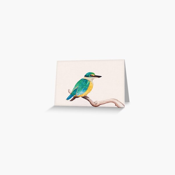 Sacred Kingfisher (kotare) on a branch original watercolor art Greeting Card