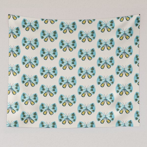 Item preview, Folk Art Butterfly Flowers Gold Blue designed and sold by Heather Rosas.