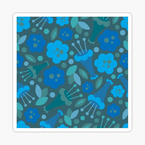 "Moody Tropical Blues" Designer Blue Green Turquoise Dark Jungle Flower Print Sticker