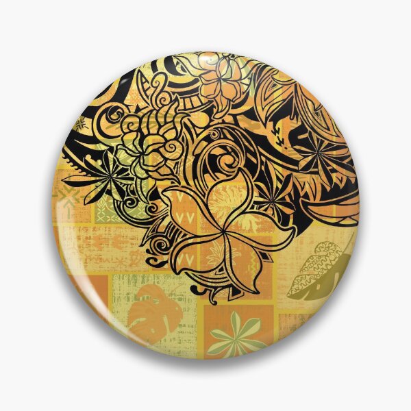 Item preview, Hawaiian Black Overlay With Golden Village Sunrise Tiare Tapa Artboard  designed and sold by sunnthreads.