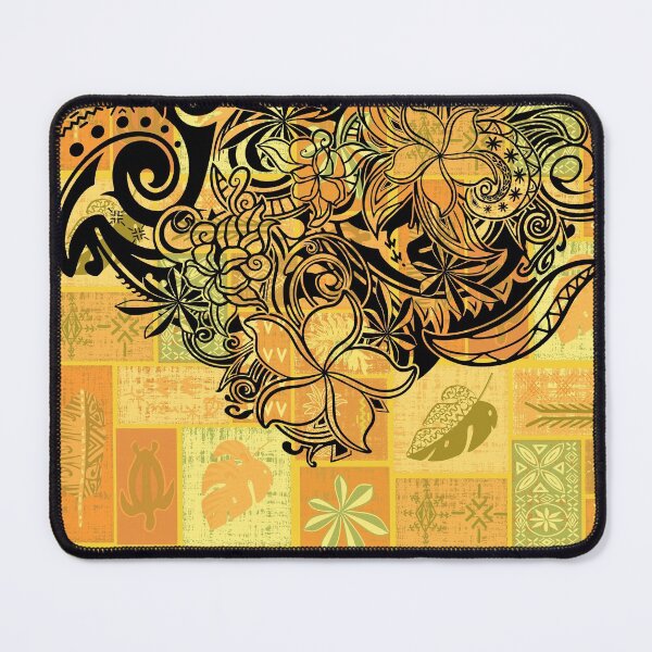 Item preview, Hawaiian Black Overlay With Golden Village Sunrise Tiare Tapa Artboard  designed and sold by sunnthreads.