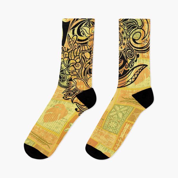 Item preview, Hawaiian Black Overlay With Golden Village Sunrise Tiare Tapa Artboard  designed and sold by sunnthreads.