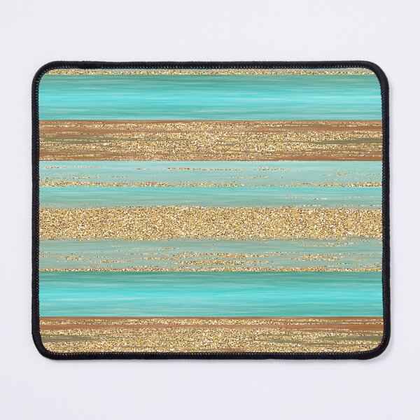Item preview, Turquoise Brown Faux Gold Glitter Stripes Art Pattern designed and sold by LC Graphic Design Studio.