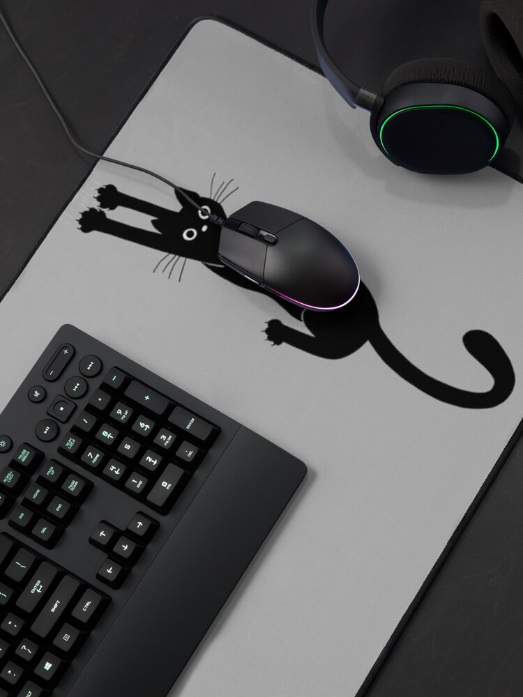 Thumbnail 4 of 5, Mouse Pad, Black Cat Holding On designed and sold by ShortCoffee.