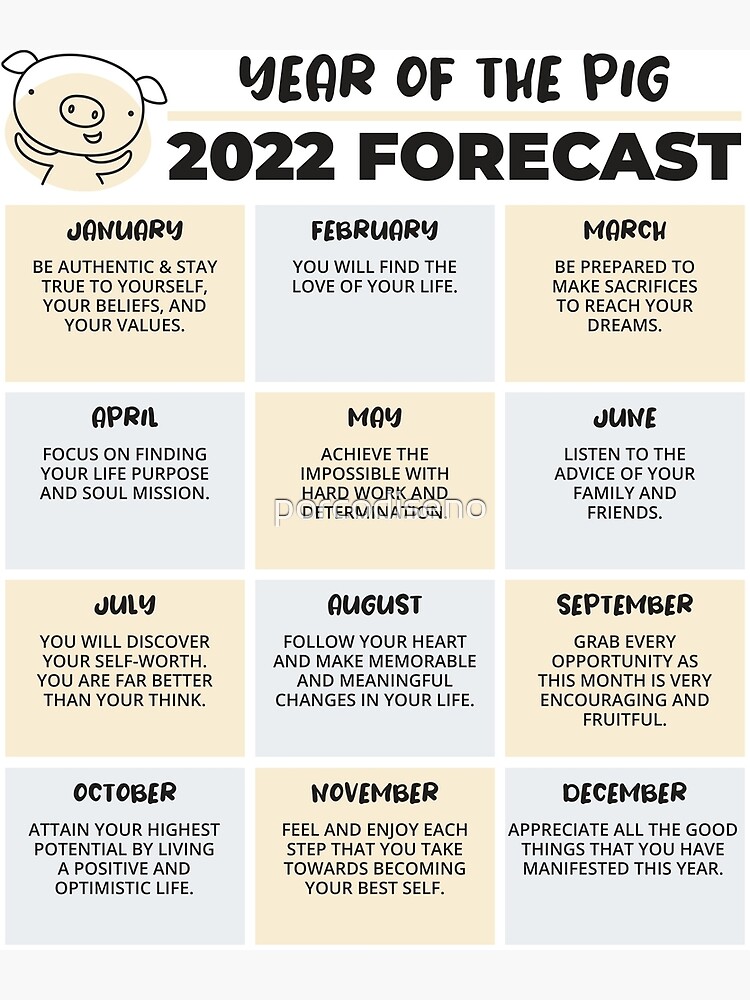 2022 Year of the Pig Chinese Horoscope Luck Predictions Poster