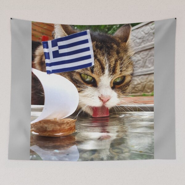 Item preview, Cat drinking water and walnut boat  designed and sold by orangerinka.