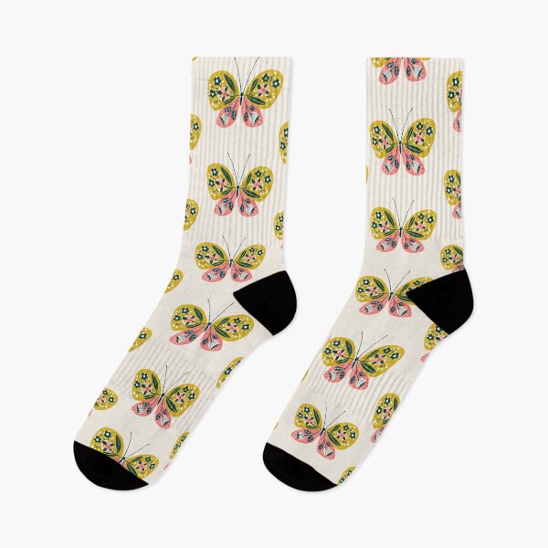 Item preview, Folk Art Butterfly Flowers Gold Pink designed and sold by Heather Rosas.