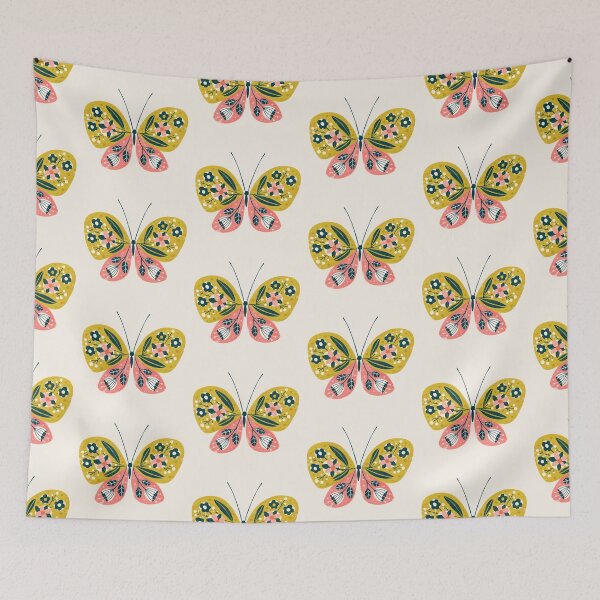 Item preview, Folk Art Butterfly Flowers Gold Pink designed and sold by Heather Rosas.
