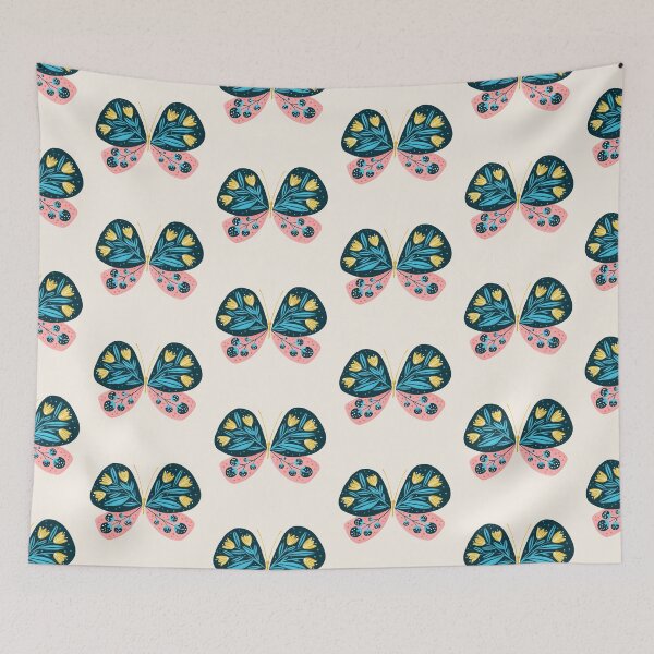 Item preview, Folk Art Butterfly Flowers Pink Blue designed and sold by Heather Rosas.