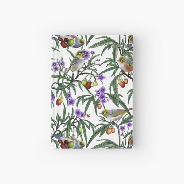 Silver Eye in Kangaroo Apple Repeated Pattern by Australian artist Laural Retz Hardcover Journal