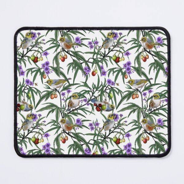 Silver Eye in Kangaroo Apple Repeated Pattern by Australian artist Laural Retz Mouse Pad