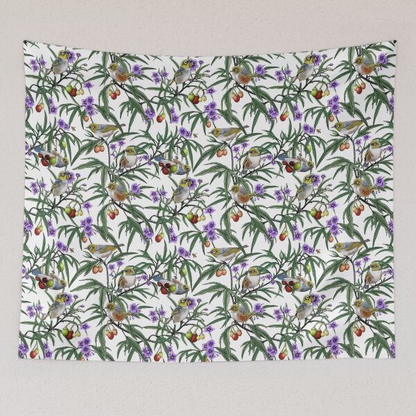 Item preview, Silver Eye in Kangaroo Apple Repeated Pattern by Australian artist Laural Retz designed and sold by Laural Retz.