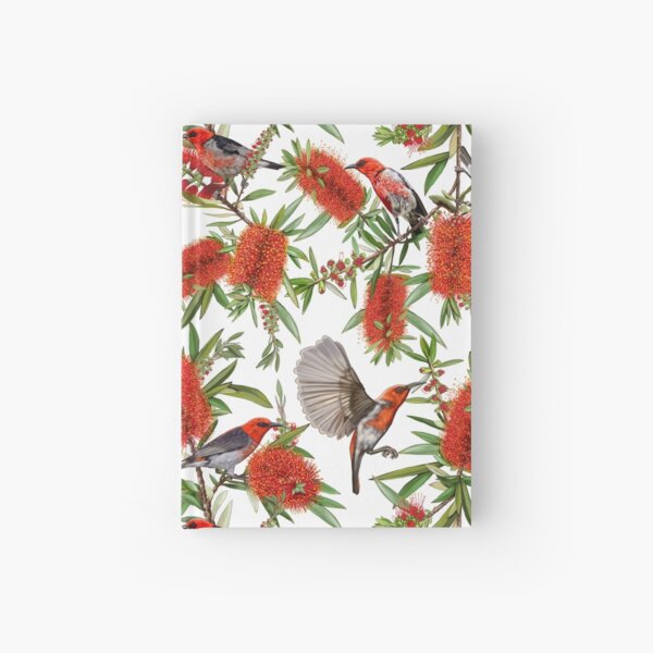Scarlet Honeyeaters in Callistemon by Australian artist Laural Retz Hardcover Journal