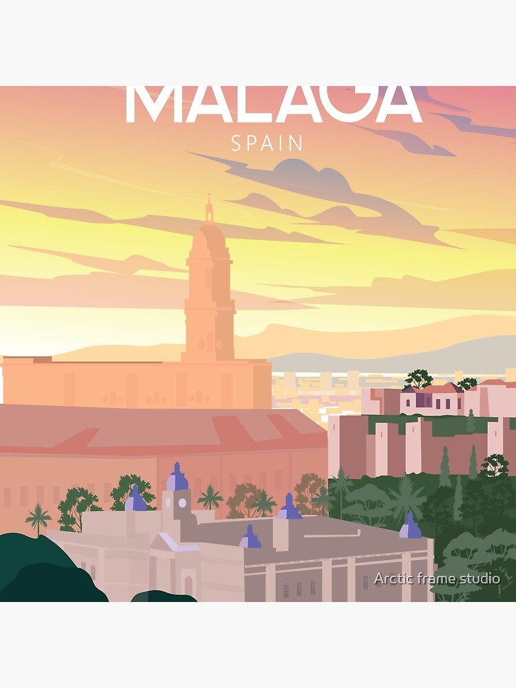 Illustration Vintage travel poster of the city of Malaga, Spain