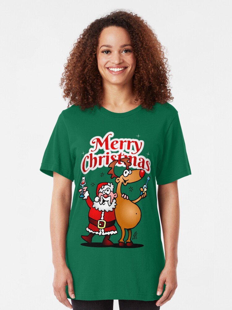 Alternate view of Merry Christmas - Santa Claus and his Reindeer Slim Fit T-Shirt