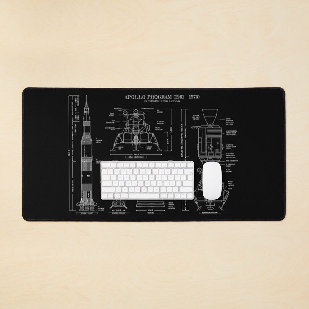 Apollo Program (1961 - 1975) White Stencil-No Background Mouse Pad