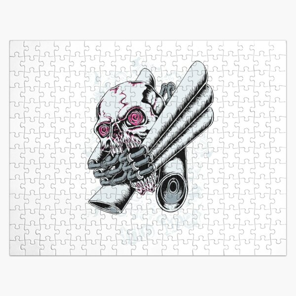 Printed Illustration, skull print, prints, happy Jigsaw Puzzle