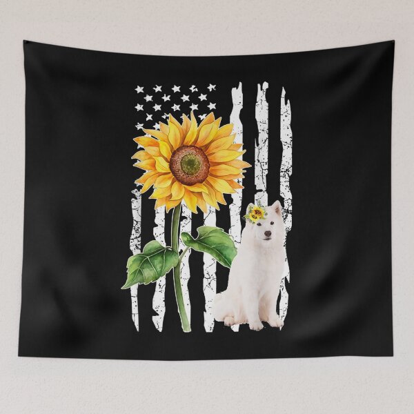 Item preview, Samoyed Dog American Flag And Sunflower Gifts designed and sold by bessiey23.
