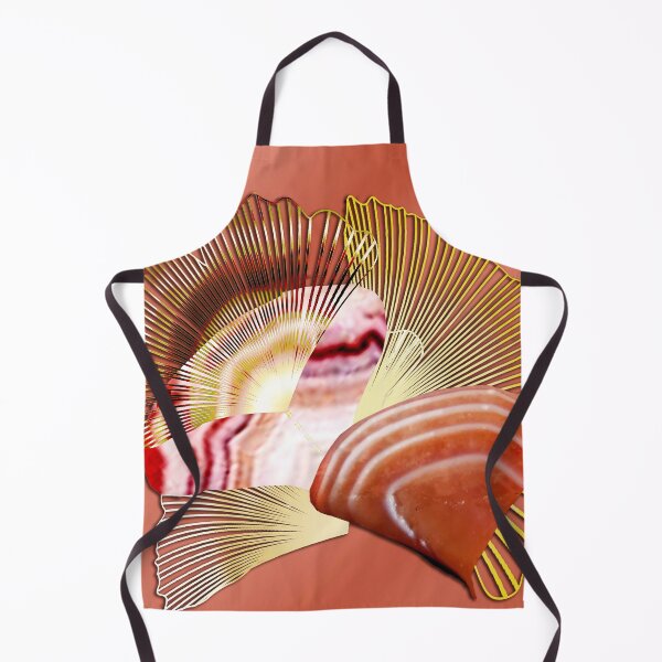Item preview, golden ornament, carnelian, mushrooms, fan leaves, brick red background, monochrome art designed and sold by Maria Mihailova.
