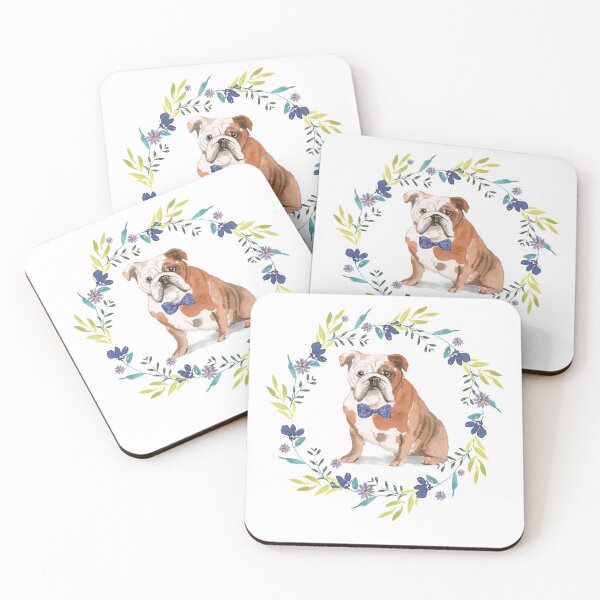 Item preview, Vintage English Bulldog in Floral Frame designed and sold by beastieboutique.